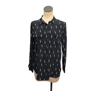 Equipment Kate Moss Shirt Womens Medium Black Silk Lightning Bolt Print‎